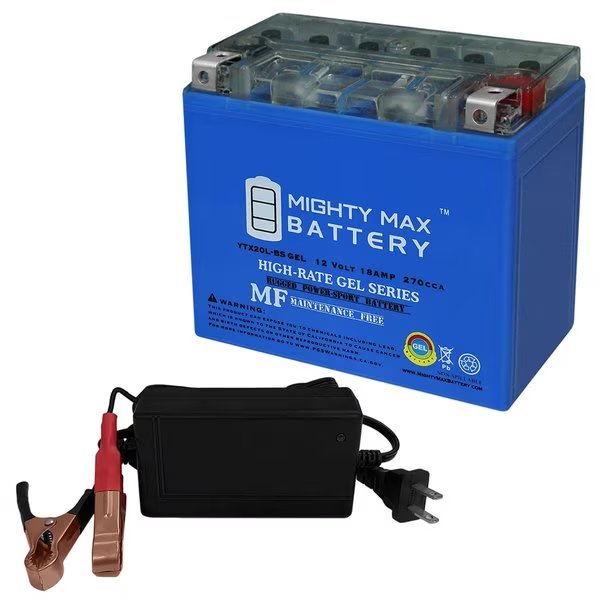YTX20L-BS GEL Battery for Can-Am 1000 Commander With 12V 4Amp Charger, Mighty Max Battery, Mfr#: MAX3514263